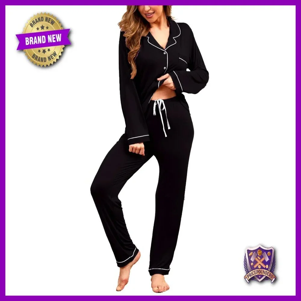 Soft Long Sleeve Button Down Pajama Set Nursing Loungewear XS-XXL